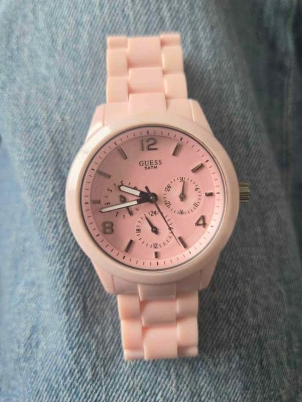 GUESS Pink Women's Silicone Chronograph-Style Watch